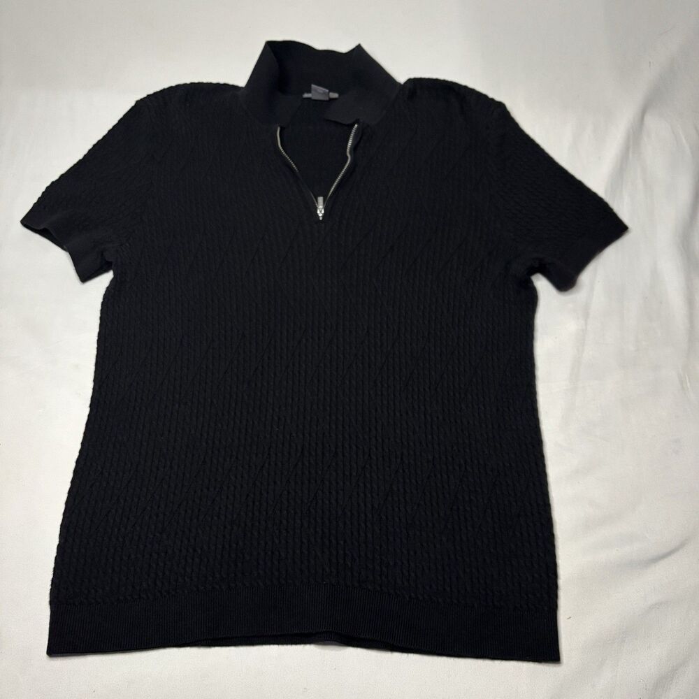H&M Black Cable Knit Quarter Zip Short Sleeve Sweater Men’s M Slim Fit